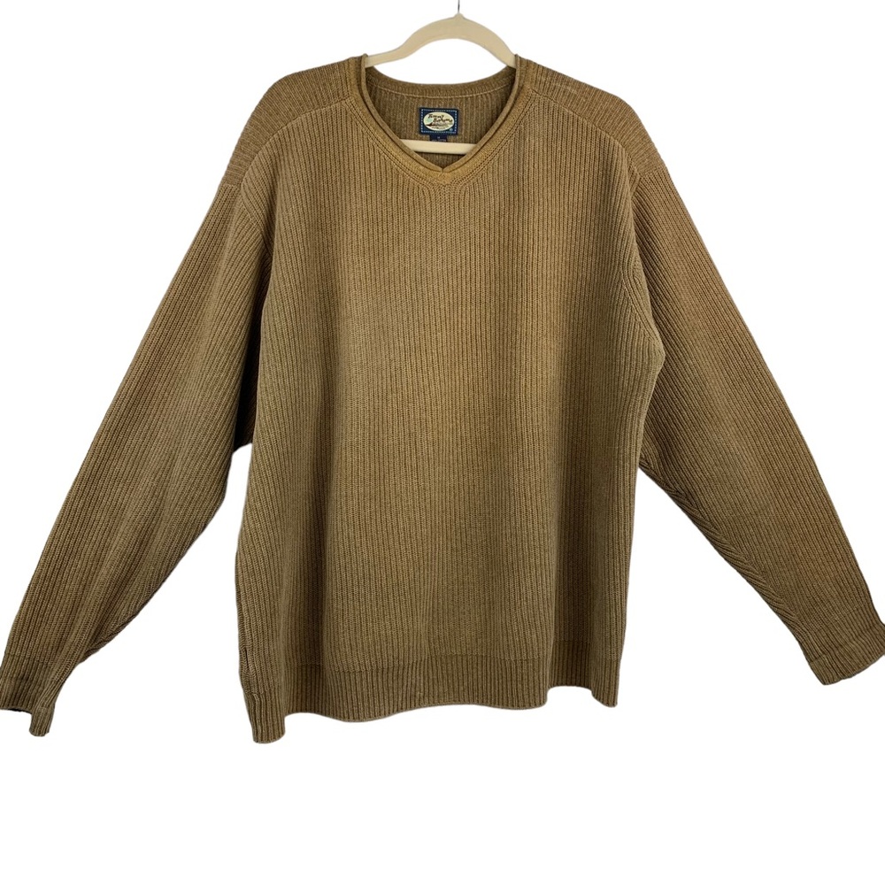 Tommy Bahama Men's Beige 100% Cotton Knit V-Neck Pullover Sweater Size Medium